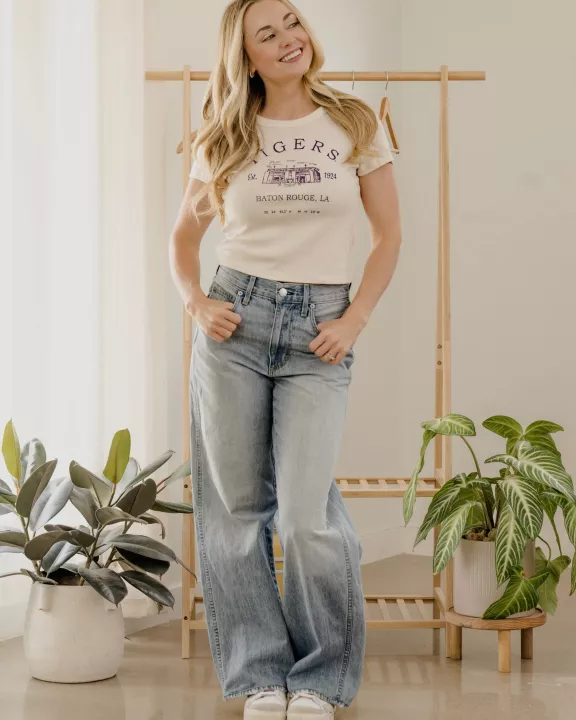 LSU Tigers Stadium Coordinates Off White Micro Cropped Tee