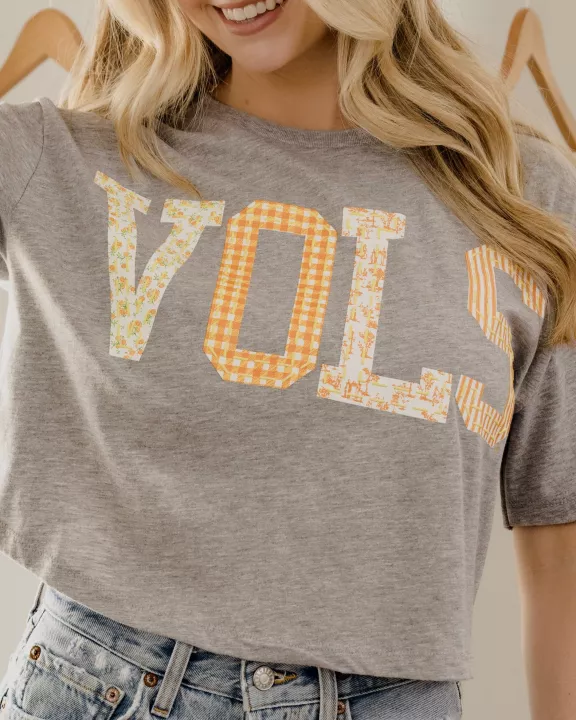 Vols Quilted Puff Ink Gray Cropped Tee