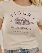 LSU Tigers Stadium Coordinates Off White Micro Cropped Tee