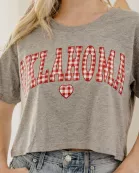 OU Sooners Gingham Heart Gray Cropped Tee