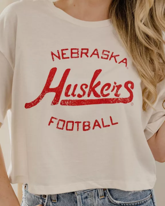 Nebraska Huskers Football Stencil Off White Cropped Tee