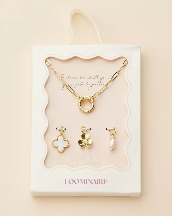 Gold Dipped Necklace with Charms and Pearl Accent