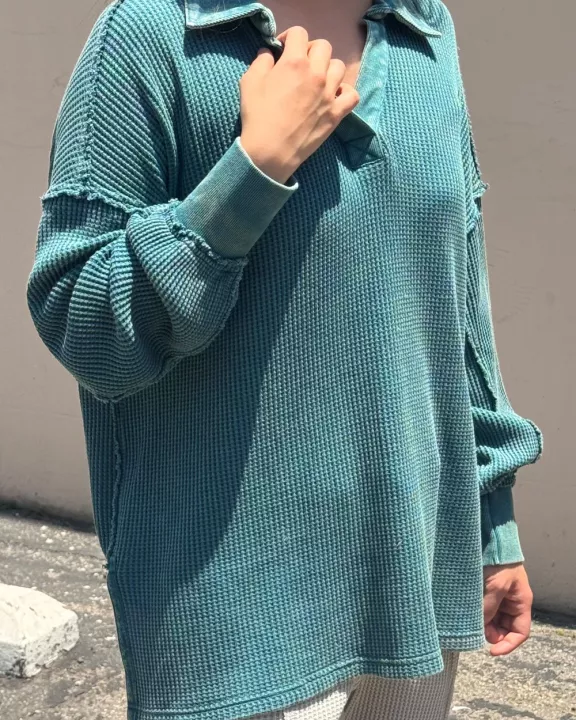 MINERAL WASHED WAFFLE COLLAR TUNIC