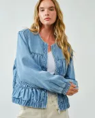 MAJ3287 RUCHED SEAM DENIM BOMBER JACKET