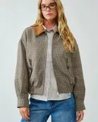 MAJ3322 CLASSIC PLAID BOMBER COLLAR JACKET