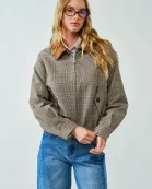MAJ3322 CLASSIC PLAID BOMBER COLLAR JACKET