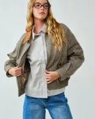 MAJ3322 CLASSIC PLAID BOMBER COLLAR JACKET