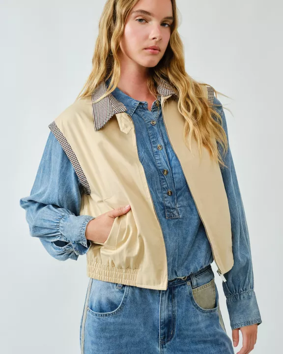 AJJ5061 DETACHABLE DOUBLE COLLAR RELAXED VEST