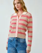 AJT5145 SOFT CABLE STRIPE POLO CARDIGAN