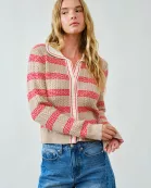 AJT5145 SOFT CABLE STRIPE POLO CARDIGAN