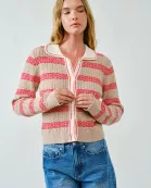 AJT5145 SOFT CABLE STRIPE POLO CARDIGAN