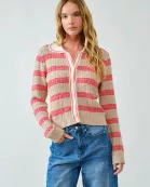 AJT5145 SOFT CABLE STRIPE POLO CARDIGAN