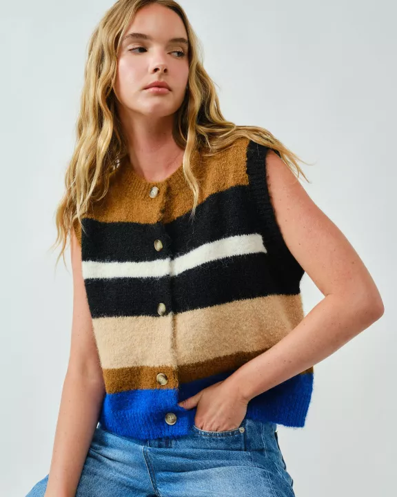 AJT5209 SOFT PULLOVER MULTICOLOR STRIPED SWEATER VEST