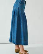 AJS5040 PLEATED BASQUE-WAIST DENIM MIDI SKIRT