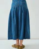 AJS5040 PLEATED BASQUE-WAIST DENIM MIDI SKIRT