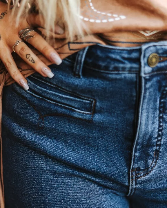 Plus Size Dark Wash High Rise Front Pocket Detail Wide Leg Jeans (32in)