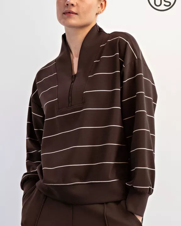 PLUS SIZE MODAL SCUBA STRIPE V-NECK JACKET