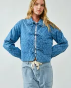 MAJ2877 PETER PAN COLLAR DENIM QUILTED JACKET WITH BOW