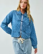 MAJ2877 PETER PAN COLLAR DENIM QUILTED JACKET WITH BOW