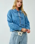 MAJ2877 PETER PAN COLLAR DENIM QUILTED JACKET WITH BOW