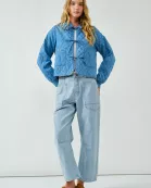 MAJ2877 PETER PAN COLLAR DENIM QUILTED JACKET WITH BOW