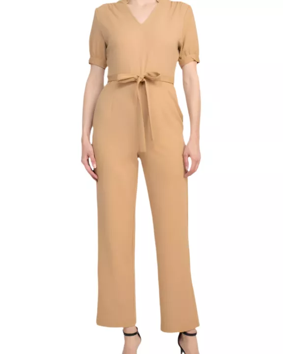 Nanette Lepore V-Neck Short Sleeve Tie Waist Solid Zipper Back Jumpsuit