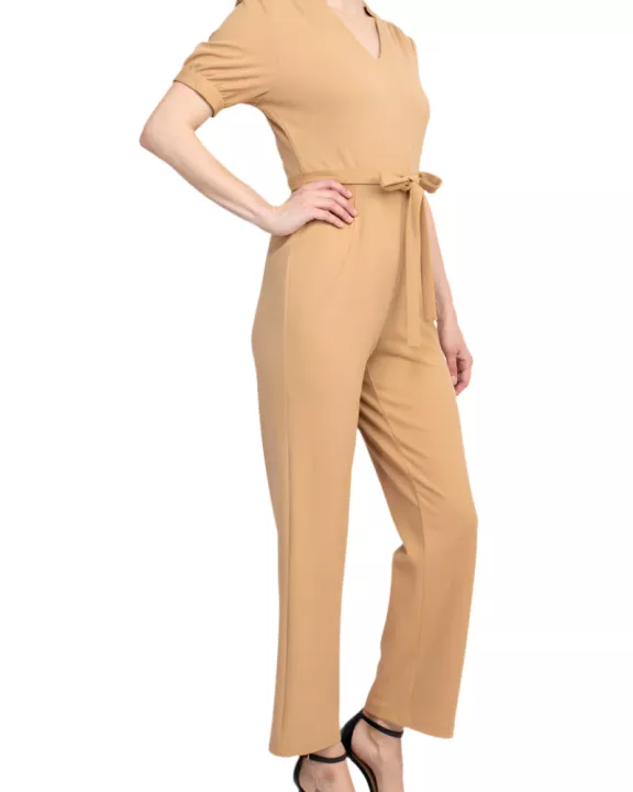 Nanette Lepore V-Neck Short Sleeve Tie Waist Solid Zipper Back Jumpsuit