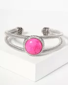 Crystal-Pave Round-Shaped 18mm Semi-Precious Natural-Stone Open Cuff Bracelet