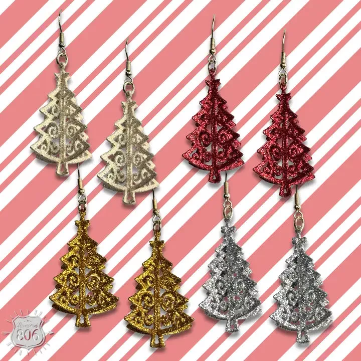 Glittered Christmas tree earring, last call