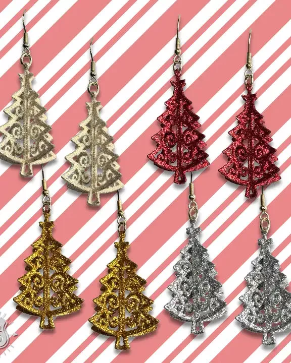 Glittered Christmas tree earring, last call