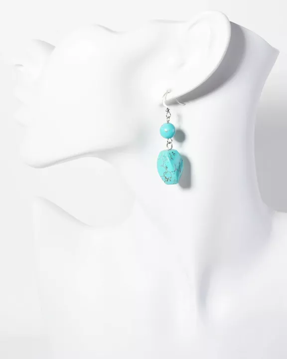 Turquoise Semi-Precious Natural-Stone Drop Dangle Earrings