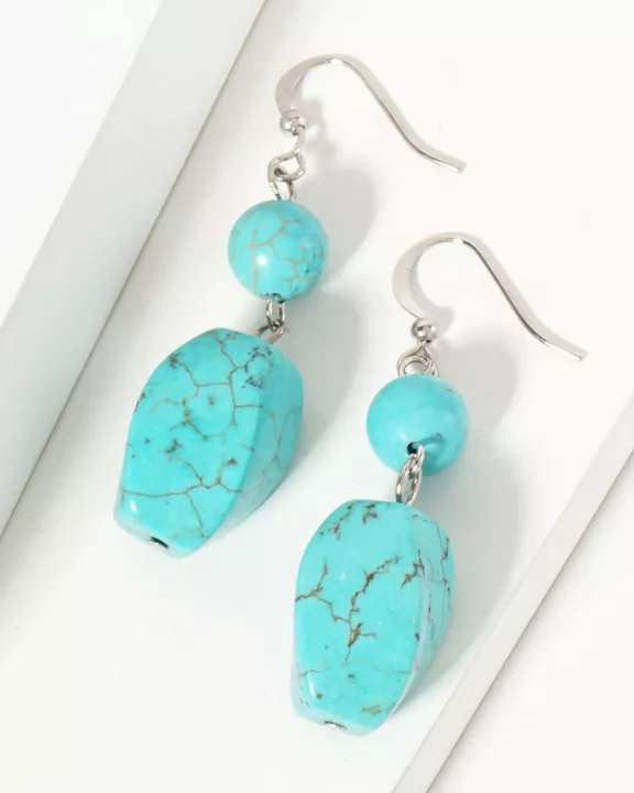 Turquoise Semi-Precious Natural-Stone Drop Dangle Earrings