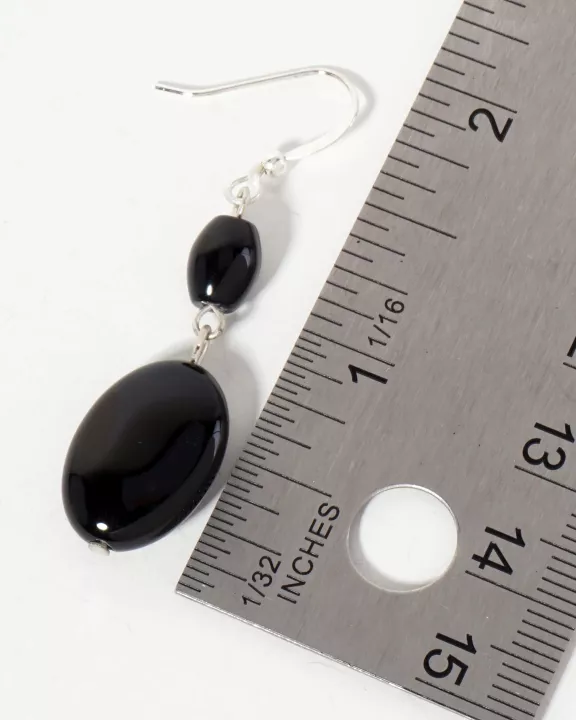 Oval-Shaped Onyx Semi-Precious Natural-Stone Drop Earrings
