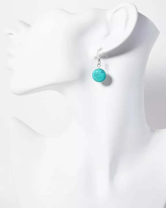 12mm Round-Shaped Semi-Precious Natural-Stone Turquoise Dangle Drop Earrings