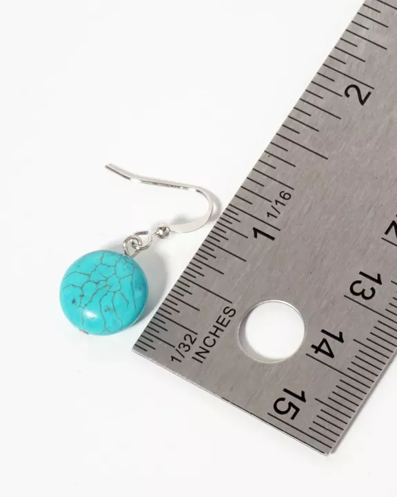 12mm Round-Shaped Semi-Precious Natural-Stone Turquoise Dangle Drop Earrings