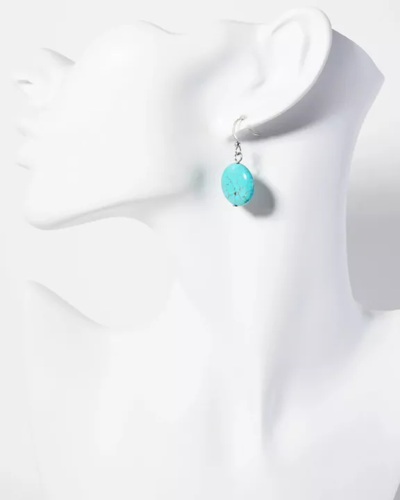 16mm Round-Shaped Semi-Precious Natural-Stone Turquoise Dangle Drop Earrings