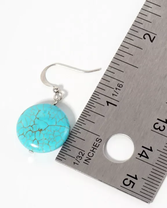 16mm Round-Shaped Semi-Precious Natural-Stone Turquoise Dangle Drop Earrings
