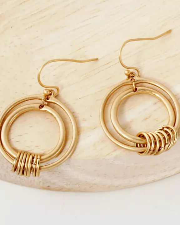 O-Ring Linked Double Circle Drop Earrings