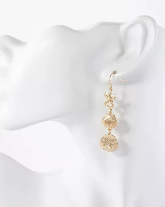 Metal Starfish Seashell Sand-Dollar Drop Sea-Life Dangle Earrings