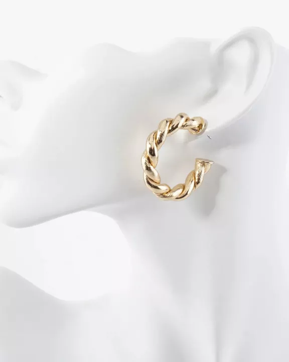 Polished Metal 35mm Twist Push-Back Hoop Earrings