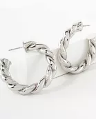 Polished Metal 35mm Twist Push-Back Hoop Earrings