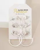 3PC-Set Sand-Texture 20-25-30mm Brass Push-Back Hoop Earrings