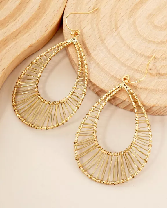Wire Wrapped Double Teardrop Dangle Earrings