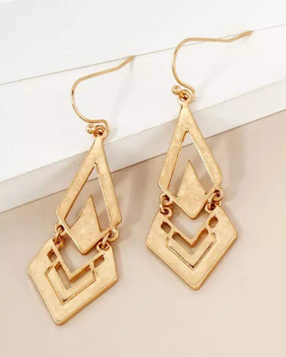 Layered Diamond Shape Geometric Dangle Earrings