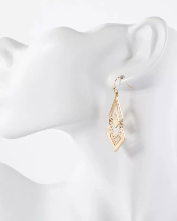 Layered Diamond Shape Geometric Dangle Earrings
