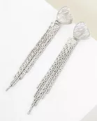 Brushed-Texture Heart Post Polished Chain Tassel Drop Earrings