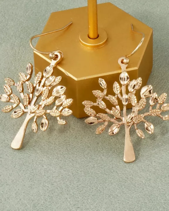 Textured Metal Tree-of-Life Dangle Earrings