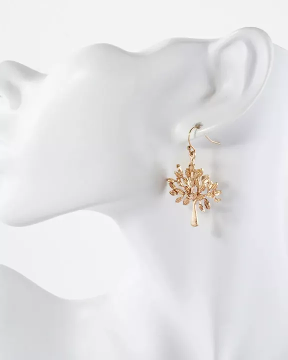 Textured Metal Tree-of-Life Dangle Earrings