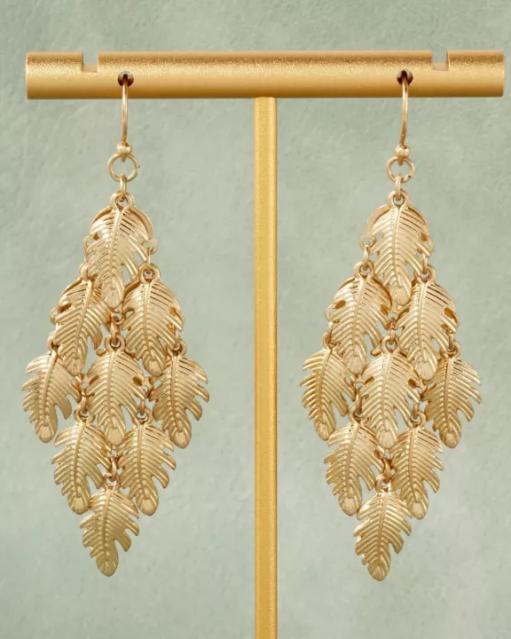 Palm Leaves Cluster Diamond Shape Dangle Earrings