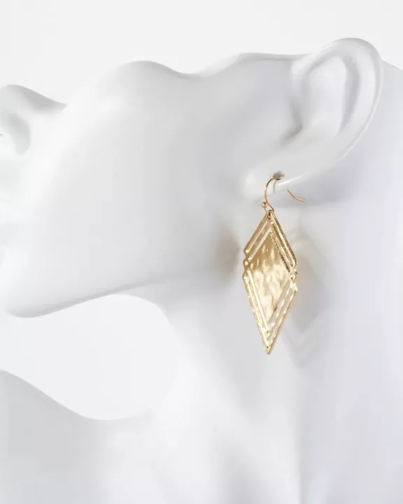 Hammered-Texture Overlapping Diamond Shape Geometric Dangle Drop Earrings